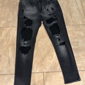 Langan women’s Black heavily Distressed Ripped Jeans size 11 29